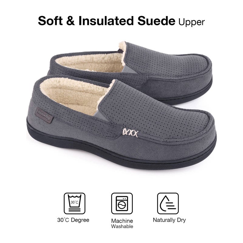 HomeTop Men's Classic Moccasin Slippers Comfy Memory Foam Indoor House Shoes Dark Gray,11 US - Image 3